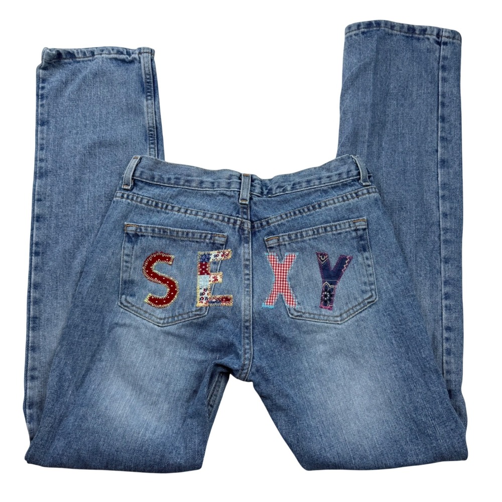 London Jean Vintage Straight Leg Patchwork Sexy Spell Out Jeans 4 Indie Sleaze
